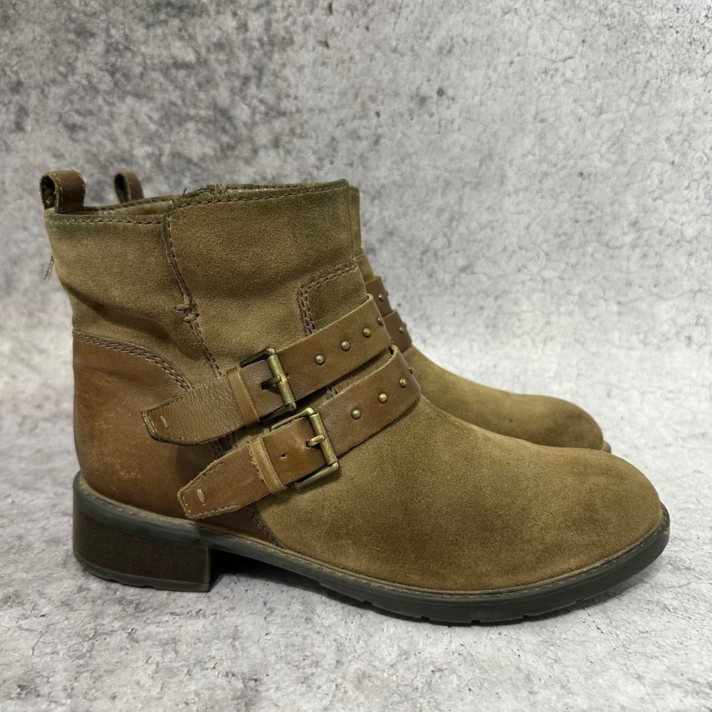 Clarks Swansea Grove Ankle Boots Womens 8 Suede Double Buckle Studded